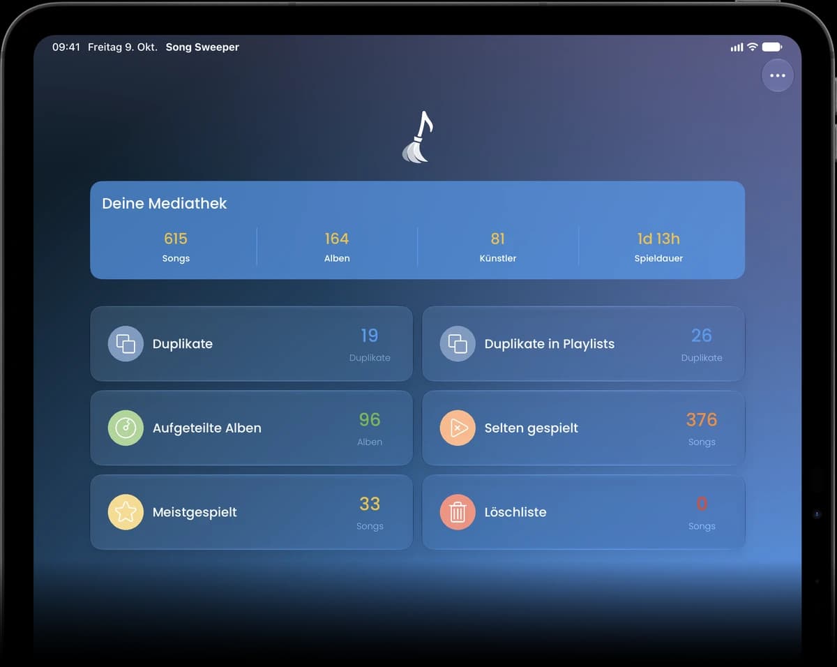 Startbildschirm von Song Sweeper auf dem iPad