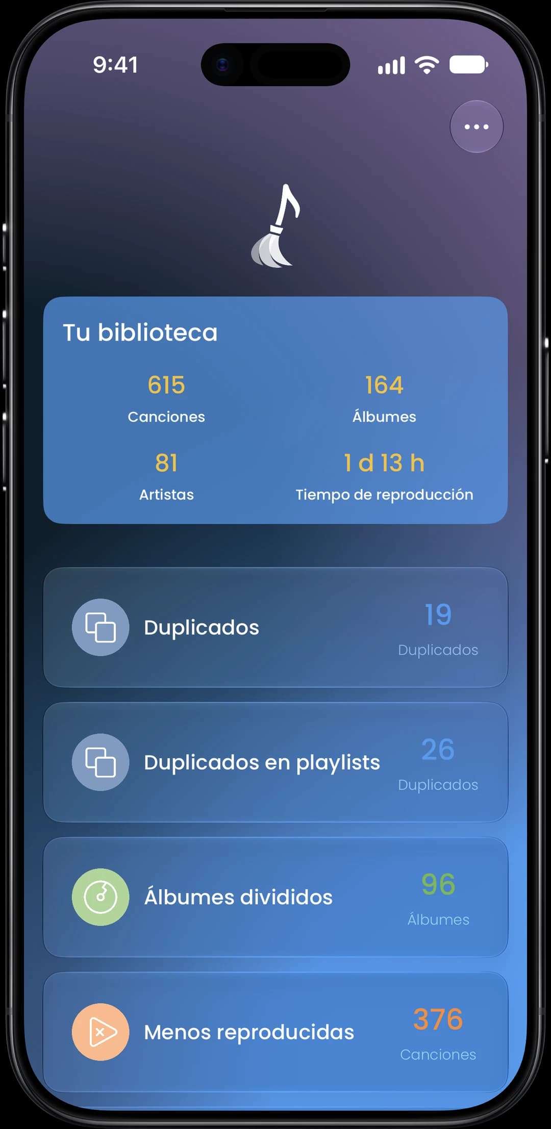 Pantalla de inicio de la app Song Sweeper