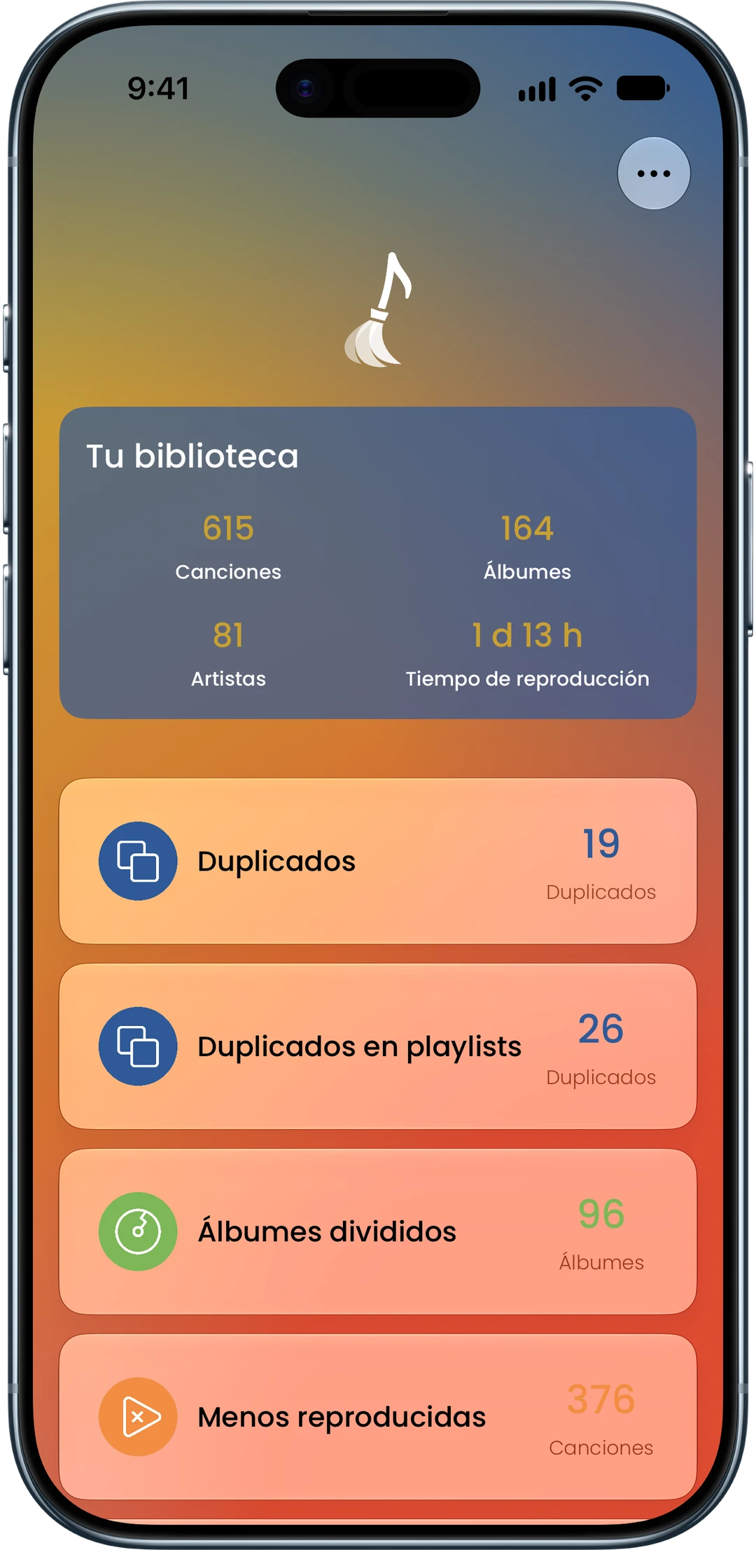 Pantalla de inicio de la app Song Sweeper