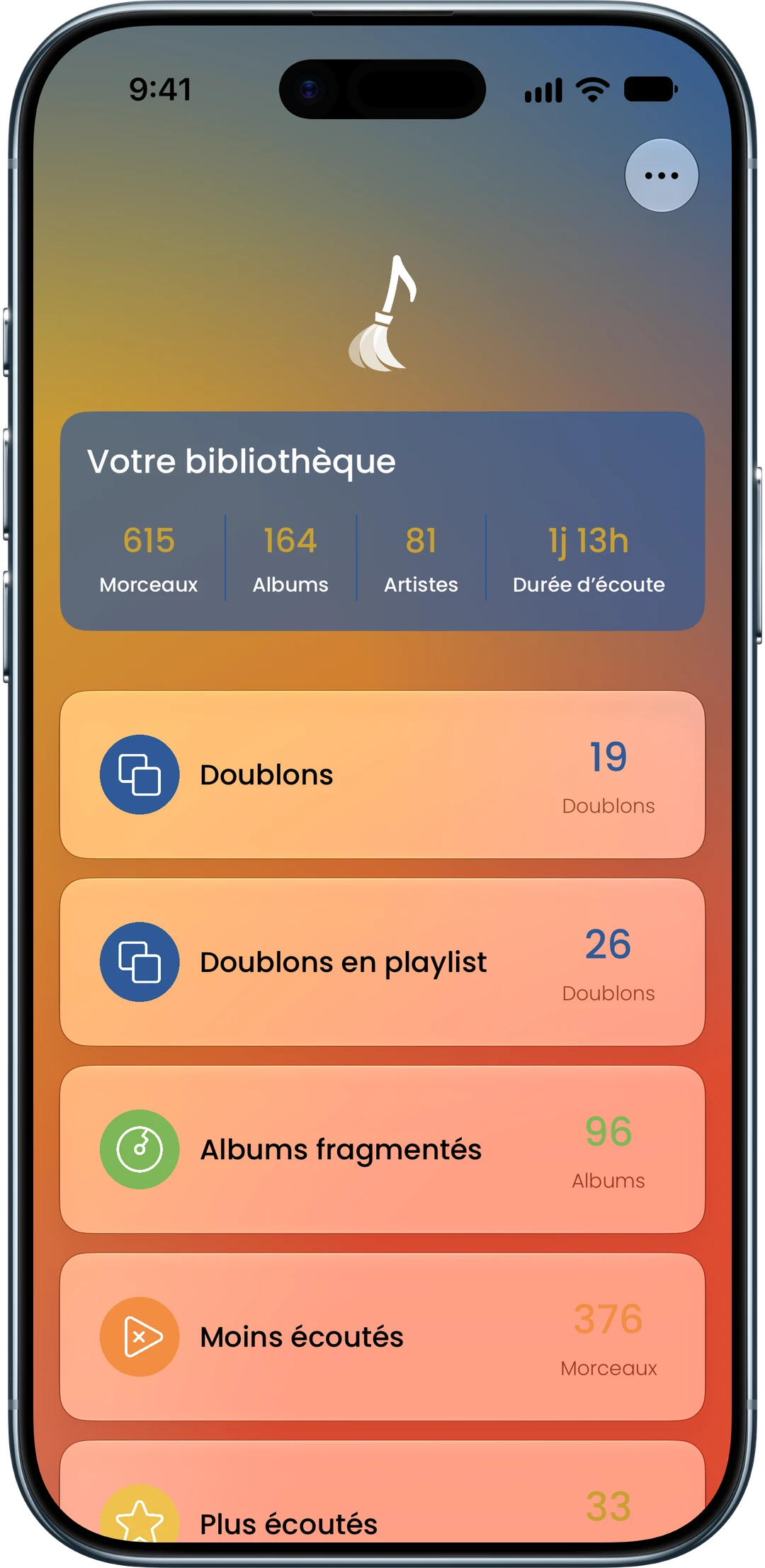 Écran d’accueil de l’app Song Sweeper