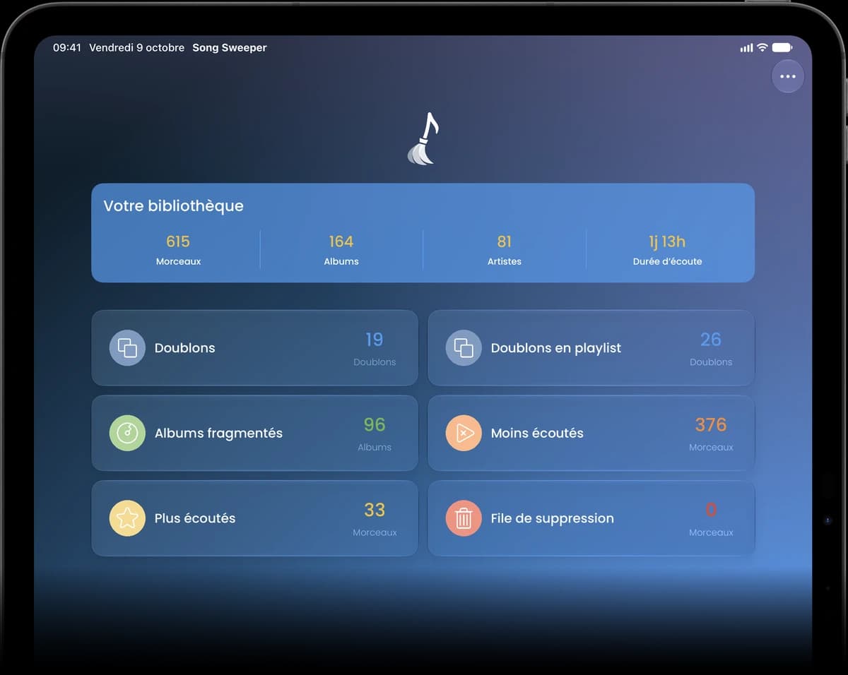 Écran d’accueil de Song Sweeper sur iPad