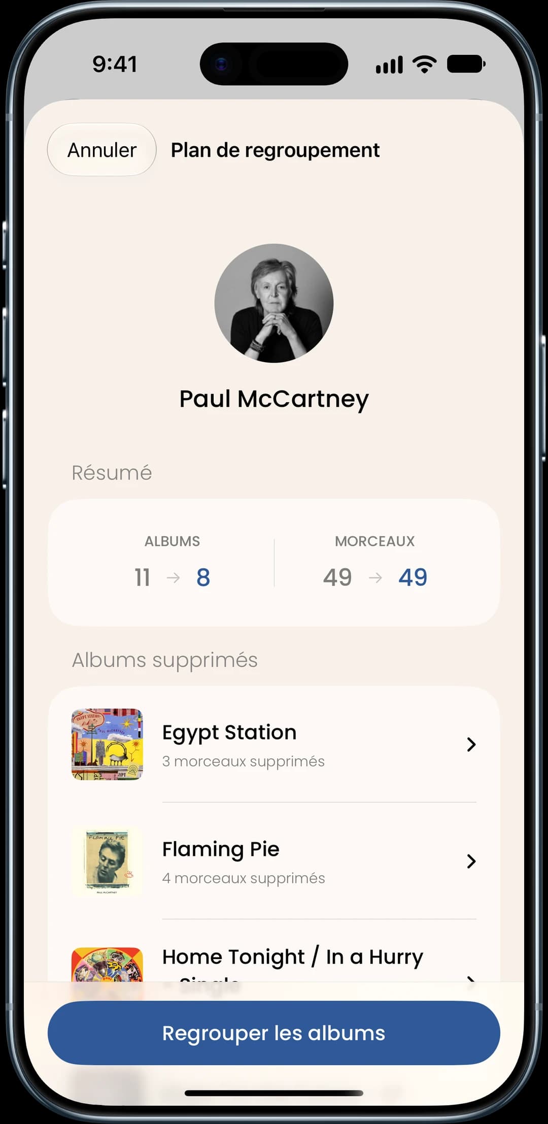 Capture d’écran de la fonctionnalité Albums fragmentés