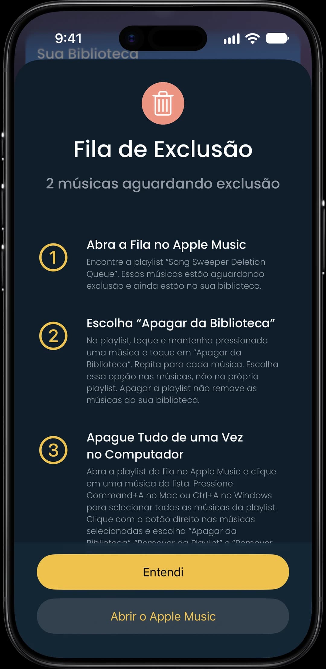 Captura de tela do recurso Fila de Exclusão