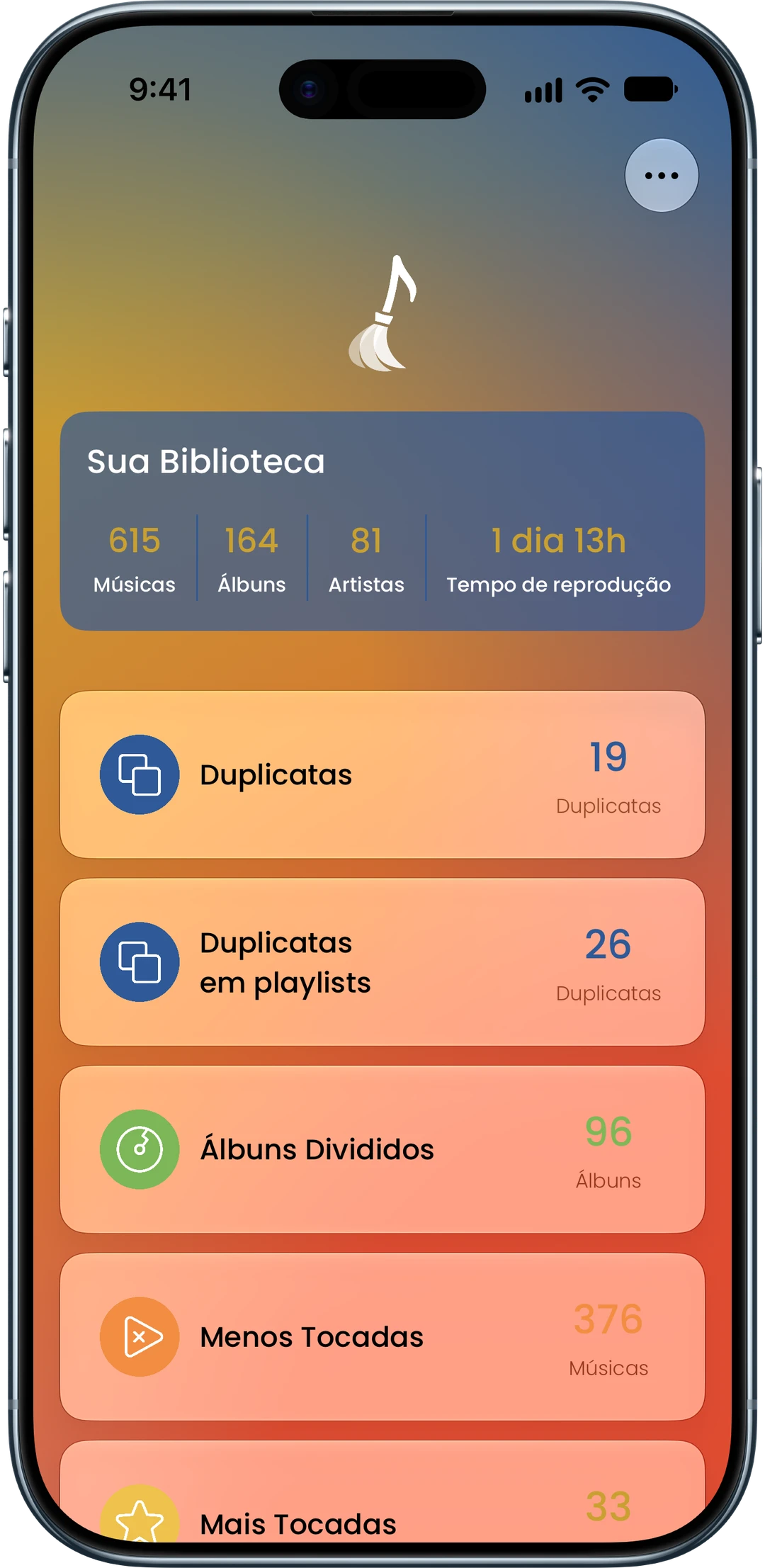 Tela inicial do app Song Sweeper